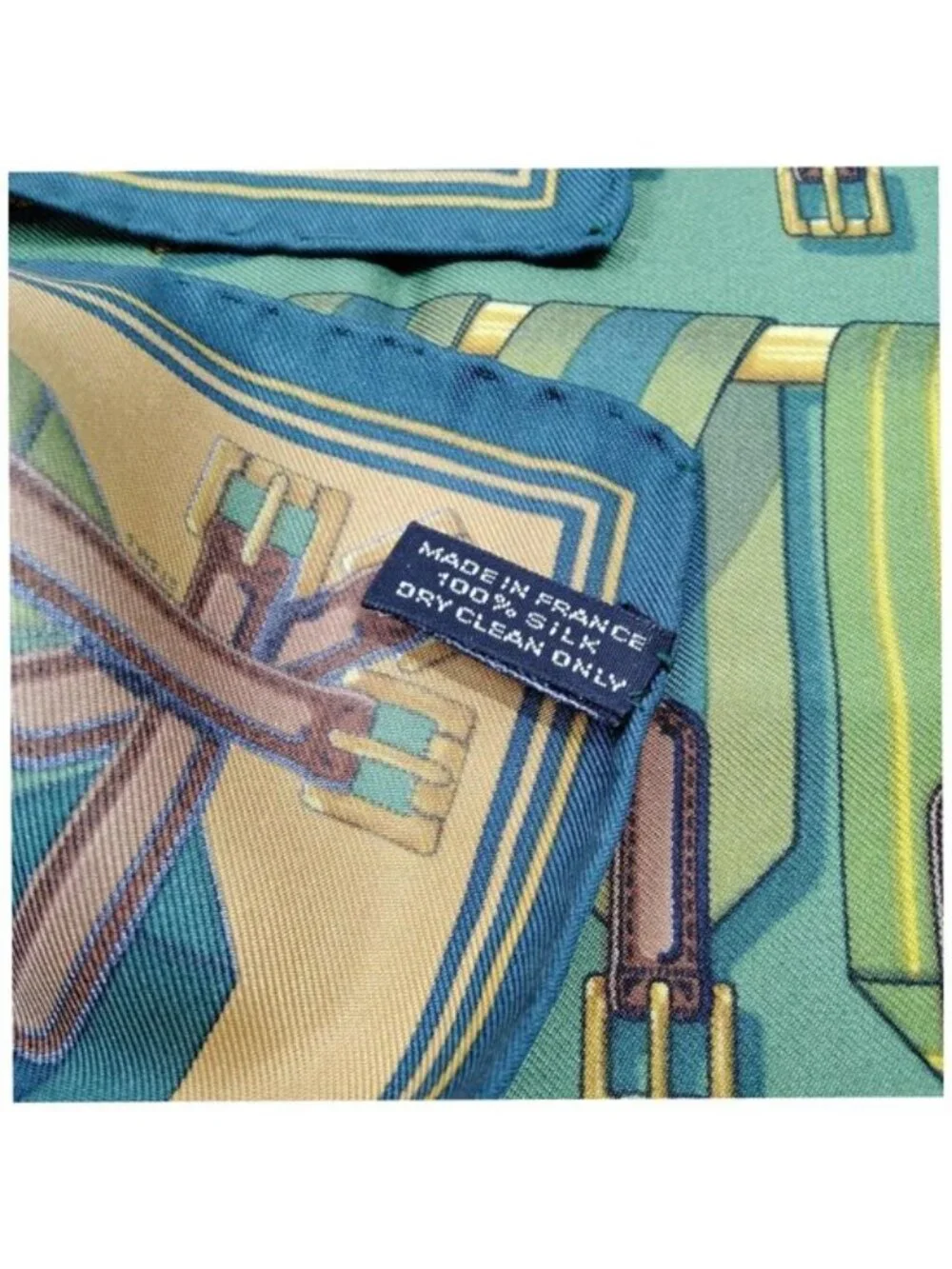 Authentic Hermès Les Sangles Carré 90 Silk Scarf Yellow Green